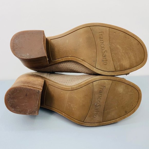 Franco Sarto Goldie Ankle Booties Boots Block Heel Peek Toe Suede Tan Womens 6 - Picture 14 of 15